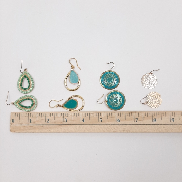 Gold Turquoise Boho Pierced Hook Earrings Set of Four - Picture 10 of 10